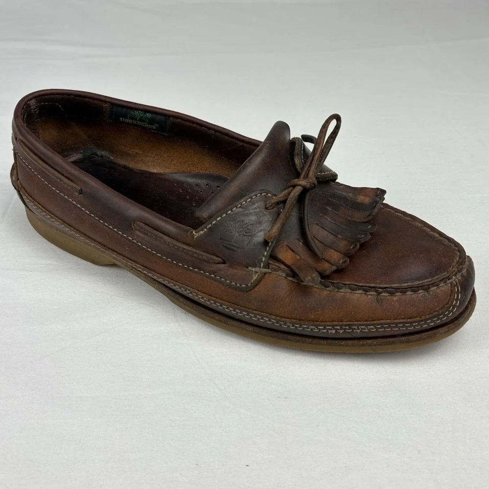 VTG Timberland Hampton Oiled Brown Leather Kiltie Camp Boat Shoes 9M USA